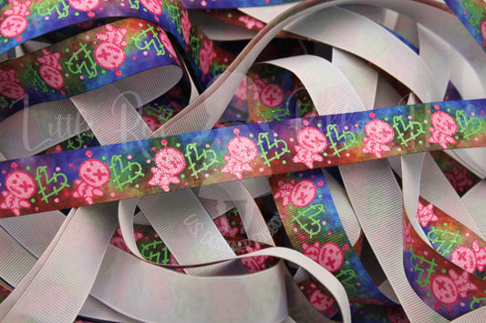 5 Yards 7/8" Pink Voodoo Dolls on Spooky Ombre