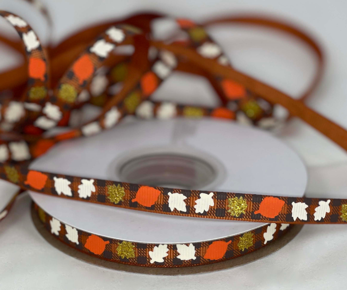 5 yards 3/8" Fall Leaves on Plaid