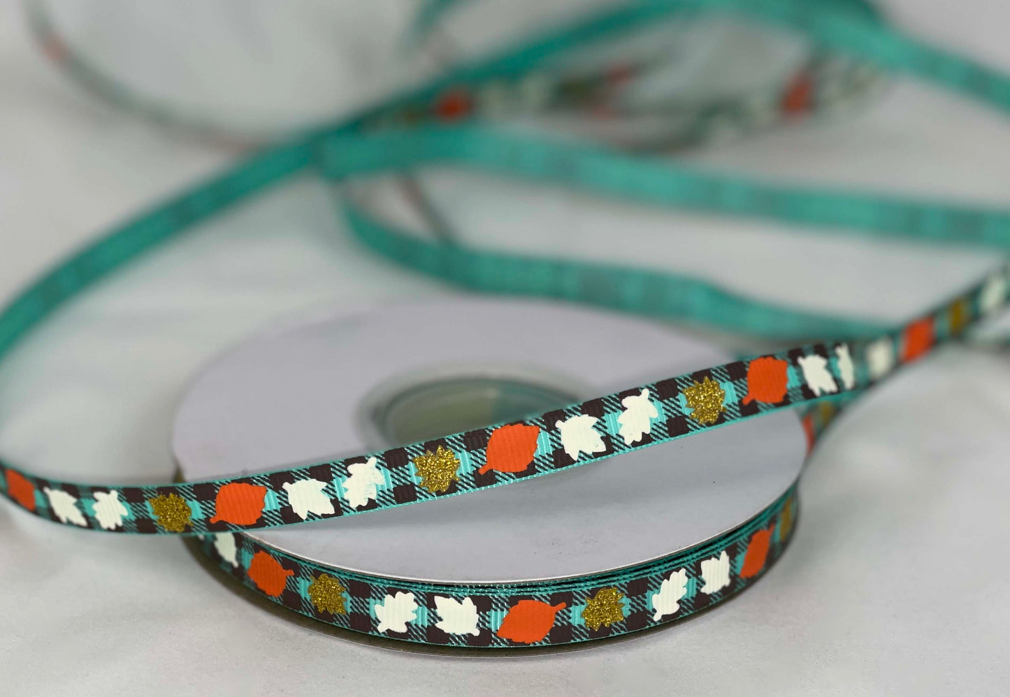 5 yards 3/8" Fall Leaves on Plaid