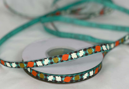 5 yards 3/8" Fall Leaves on Plaid