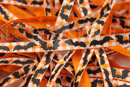 5 yards 3/8" Black Bats on Plaid